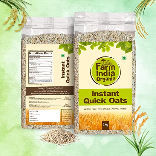 Farm India Organic Instant Oats | Certified Gluten Free | Vacuum Packed | 1 kg - Farm India Organic