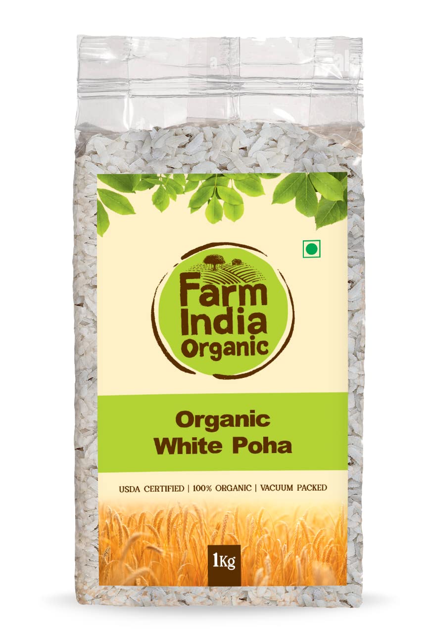 Farm India Organic White Poha | USDA Organic | Vacuum Packed | 1 kg | 100% Organic - Farm India Organic