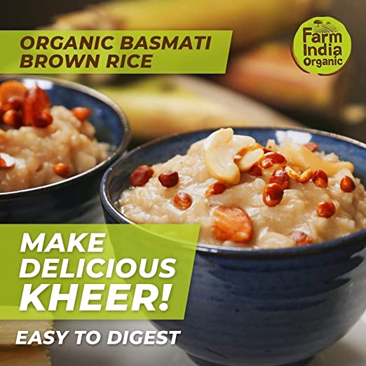 Organic Basmati Brown Rice | USDA Organic | Vacuum Packed | 1 kg - Farm India Organic