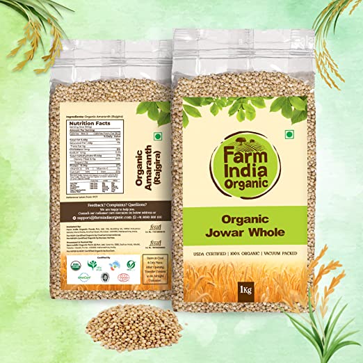 Organic Jowar Whole | USDA Organic | Vacuum Packed | 1 kg - Farm India Organic