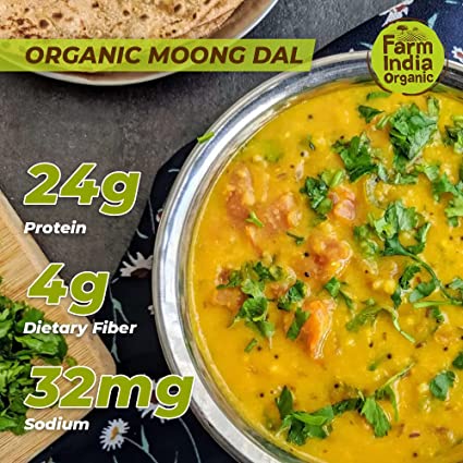 Organic Moong Dal Whole| USDA Organic | Vacuum Packed | Split Chickpeas | 1 kg - Farm India Organic