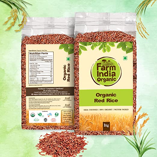 Organic Red Rice | USDA Organic | Vacuum Packed | 1 kg - Farm India Organic