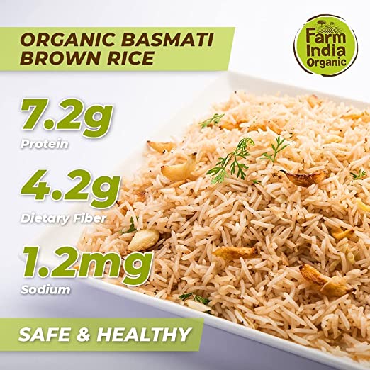 Organic Sonamasuri Brown Rice | USDA Organic | Vacuum Packed | 1 kg - Farm India Organic