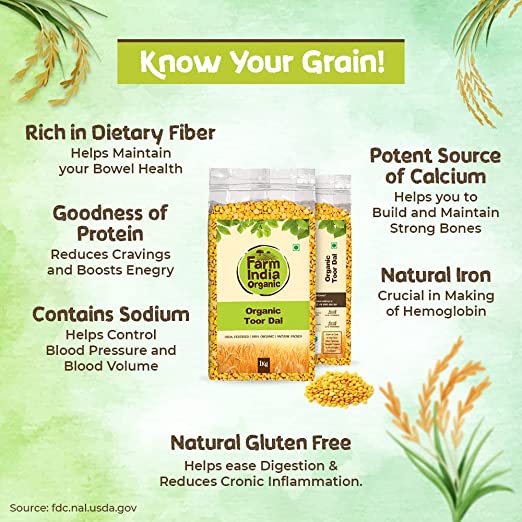 Organic Toor Dal | USDA Organic | Vacuum Packed | 1 kg - Farm India Organic