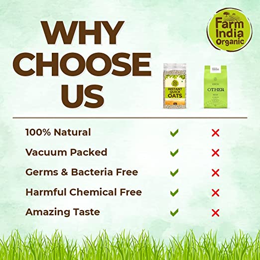 Farm India Organic Instant Oats | Certified Gluten Free | Vacuum Packed | 1 kg - Farm India Organic