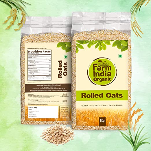 Farm India Organic Rolled Oats | Certified Gluten Free | Vacuum Packed | 1 kg - Farm India Organic