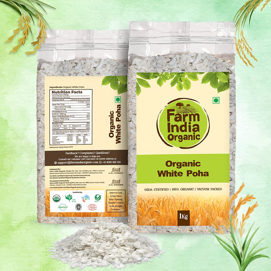 Farm India Organic White Poha | USDA Organic | Vacuum Packed | 1 kg | 100% Organic - Farm India Organic