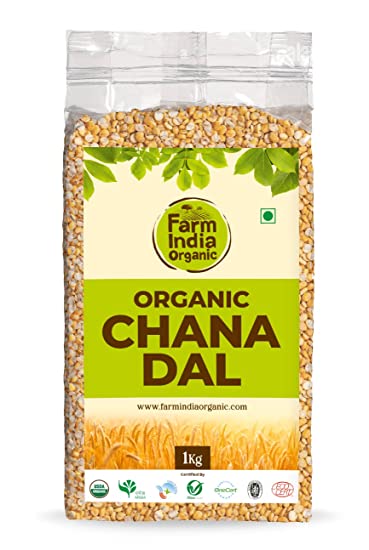 Organic Chana (Bengal Gram) Dal | USDA Organic | Vacuum Packed | Split Chickpeas | 1 kg - Farm India Organic