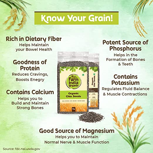 Organic Chia Seeds | USDA Organic | Vacuum Packed | 1 kg - Farm India Organic