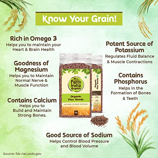 Organic Flax Seeds | USDA Organic | Vacuum Packed | 1 kg - Farm India Organic