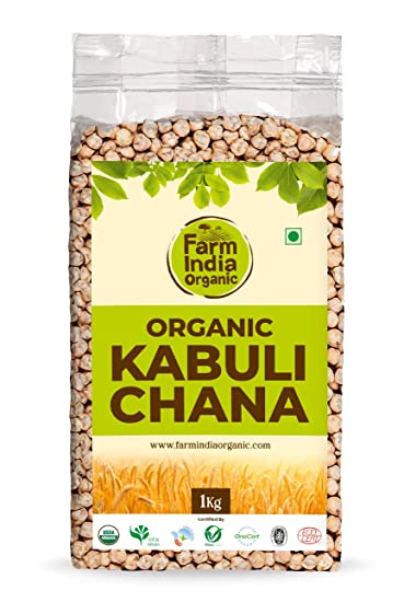 Organic Kabuli Chana (Unpolished) | USDA Organic | Vacuum Packed | White Chickpeas | 1 kg - Farm India Organic