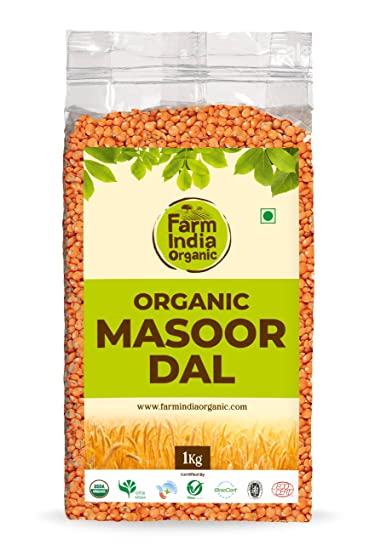 Organic Masoor Dal Skinless | USDA Organic | Vacuum Packed | Split Chickpeas | 1 kg - Farm India Organic