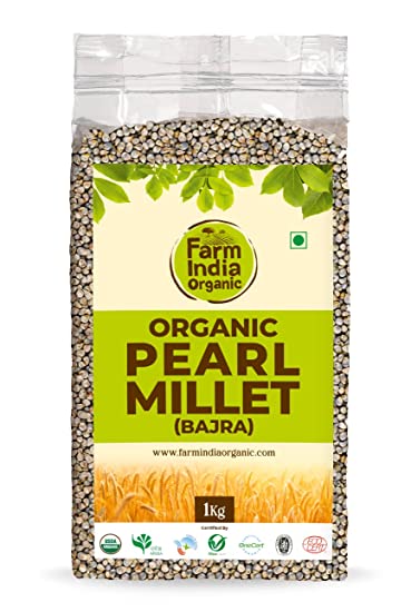 Organic Pearl Millet Bajra | USDA Organic | Vacuum Packed | 1 kg - Farm India Organic