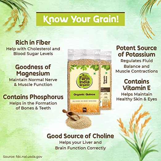 Organic Quinoa | USDA Organic | Vacuum Packed | 1 kg - Farm India Organic