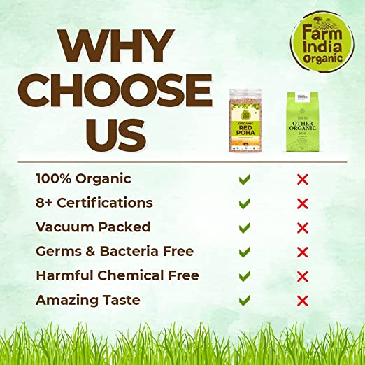 Organic Red Poha | USDA Organic | Vacuum Packed | 1 kg - Farm India Organic