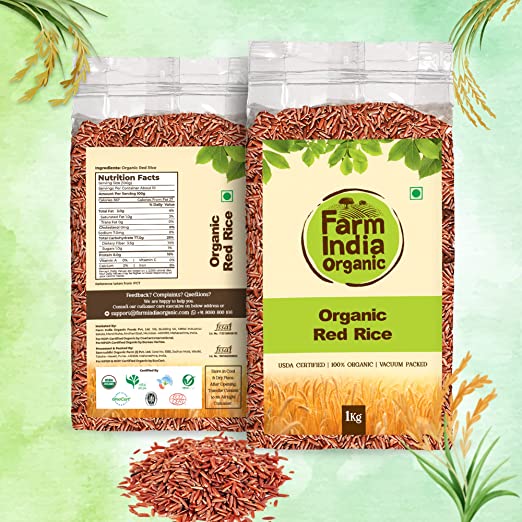 Organic Red Rice | USDA Organic | Vacuum Packed | 1 kg - Farm India Organic
