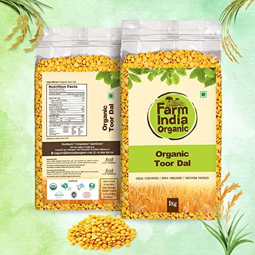 Organic Toor Dal | USDA Organic | Vacuum Packed | 1 kg - Farm India Organic