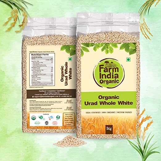 Organic Urad Whole White | USDA Organic | Vacuum Packed | 1 kg - Farm India Organic