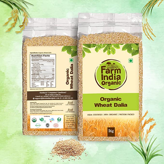 Organic Wheat Dalia| USDA Organic | Vacuum Packed | 1 kg - Farm India Organic